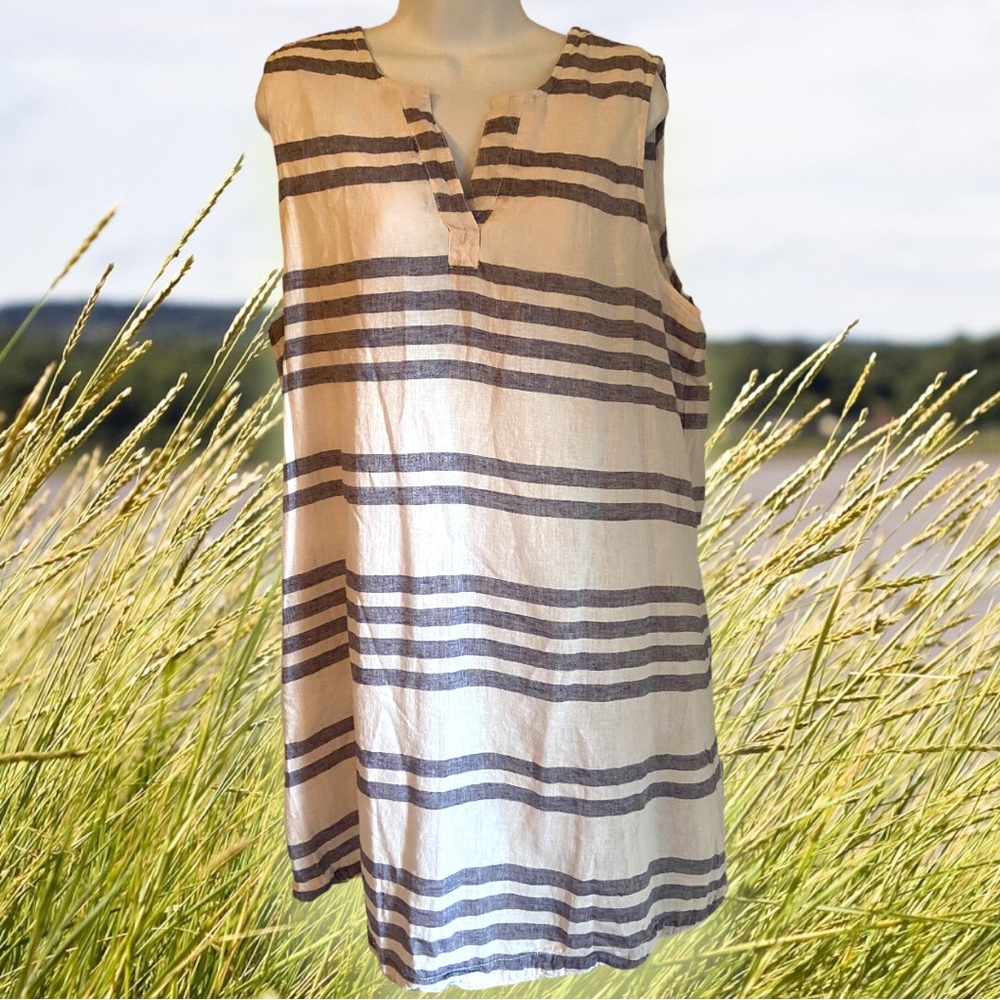 BeachLunchLounge Striped Linen Dress Grey/White XL - Picture 2 of 9